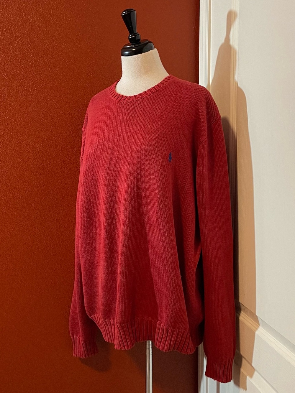 Polo Ralph Lauren Men’s Vintage Classic Red Cotton Knit Crewneck Slouchy Sweater